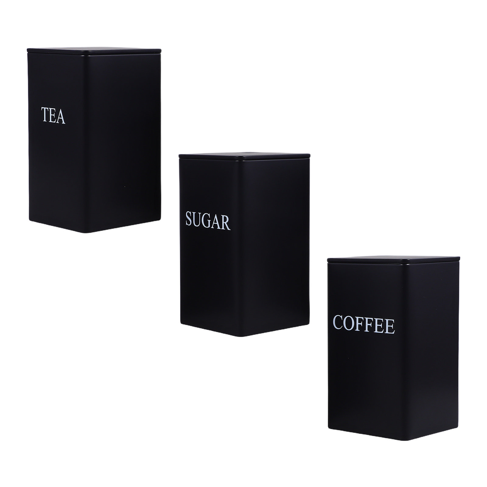 Coffee Tea Set - 3Pcs Kitchen Storage Canisters Metal Black