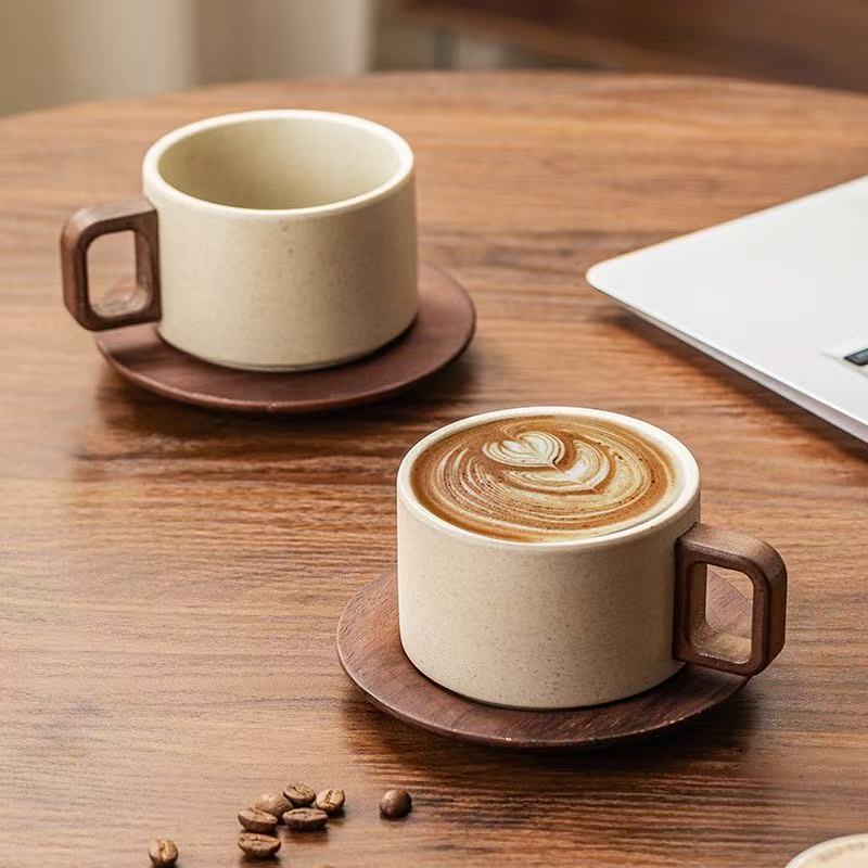 Coffee Tea Set - Retro Ceramic Coffee Mug with Saucer