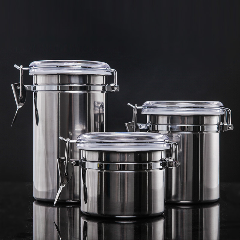 Coffee Tea Containers - Stainless Steel Airtight Canister with Hygrometer
