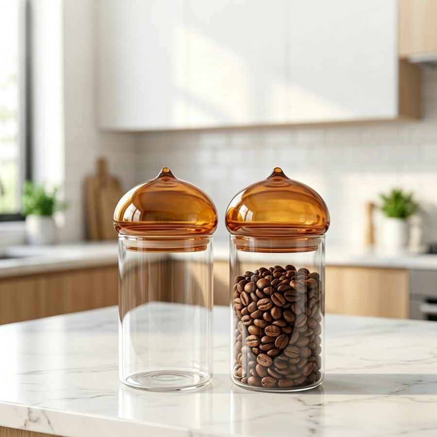 Amber Lid Glass Storage Jar, H - огляд і ціна Coffee Tea Bean Leaf