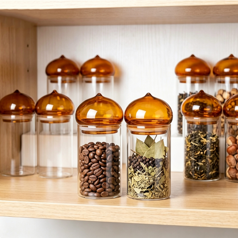 Amber Lid Glass Storage Jar, H - огляд і ціна Coffee Tea Bean Leaf